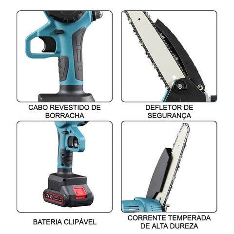 Mini Motosserra Elétrica de Poda Recarregável com Bateria 1200mAh